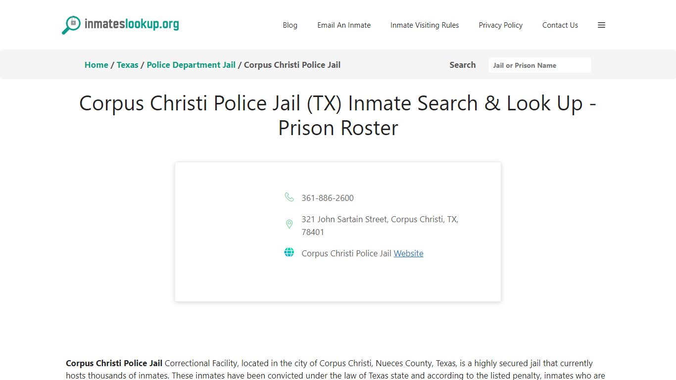 Corpus Christi Police Jail (TX) Inmate Search & Look Up - Prison Roster